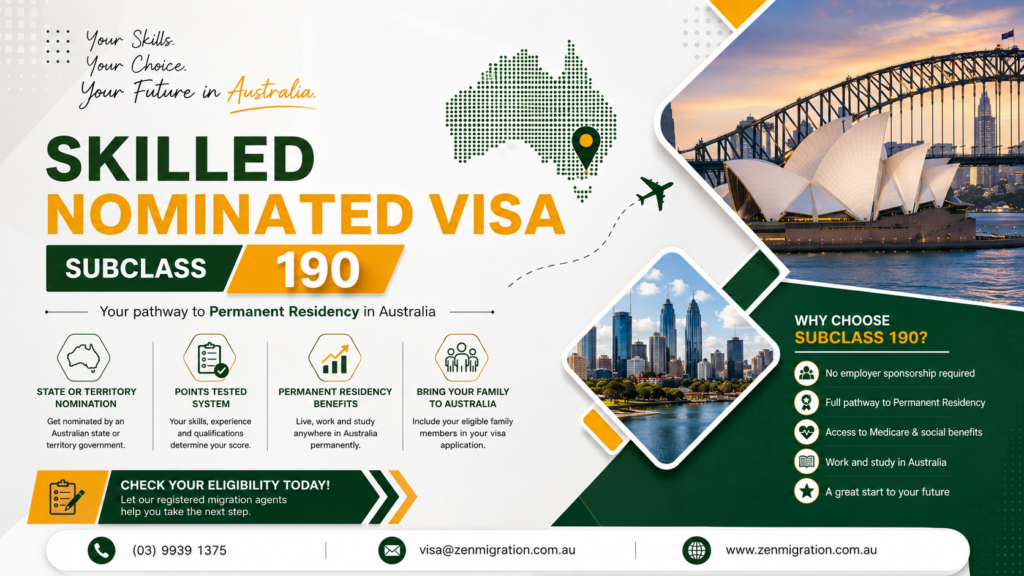 Comprehensive analysis of Australia Subclass 190 visa requirements, points test checkpoints, and state nomination criteria by Zen Migration.
